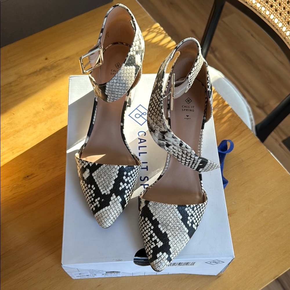 Call It Spring Women's Black and White Snakeskin Heels - Picture 2 of 3